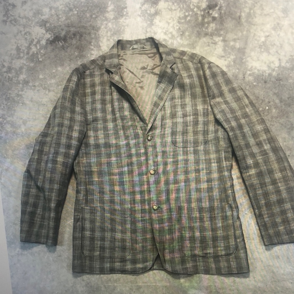 Men's Plaid Single-Breasted Blazer in Gray and Olive